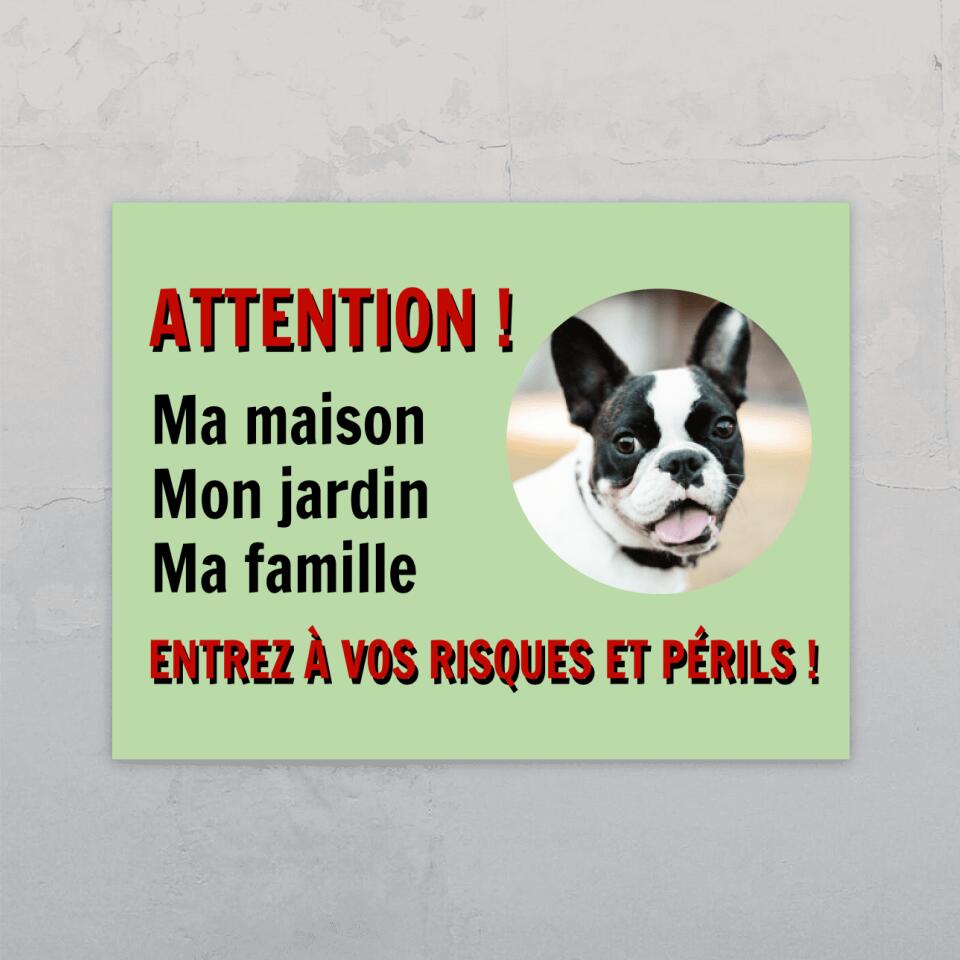 Attention avec photo - Plaque de jardin personnalisée