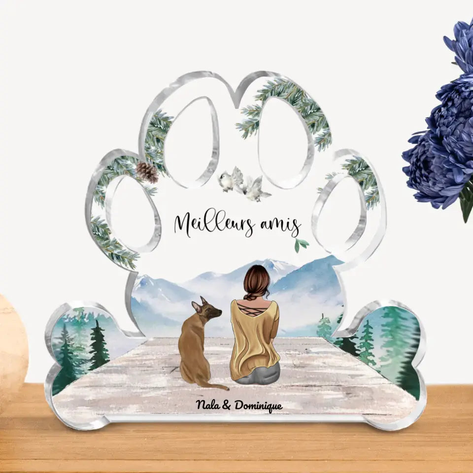 Meilleurs amis - Plaque acrylique forme patte personnalisée