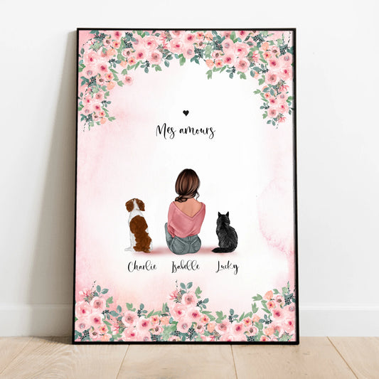 Maman (chat & chien) - Poster personnalisé