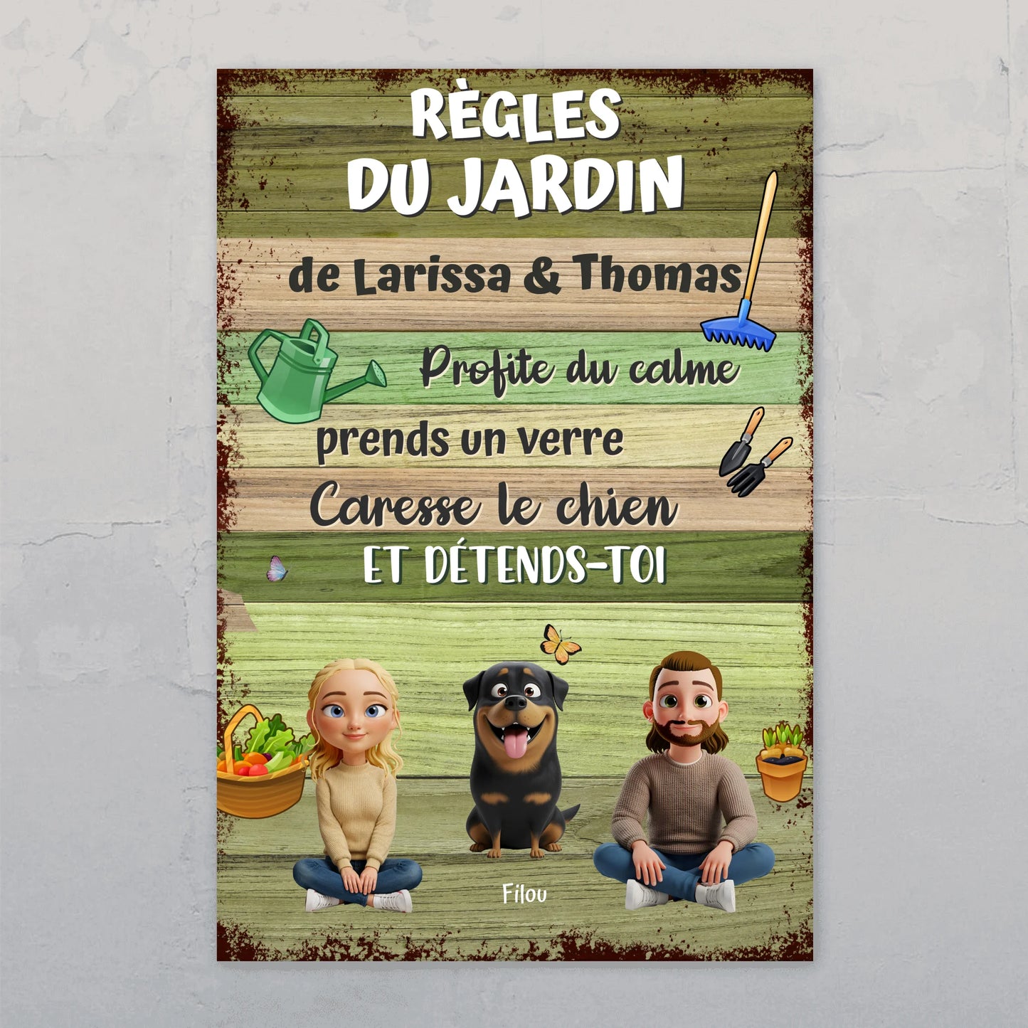 Règles du jardin (Couple) - Plaque de jardin personnalisée