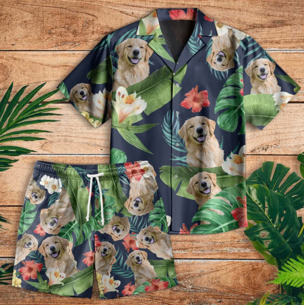 Votre photo - Ensemble personnalisé chemise hawaïenne et short de bain