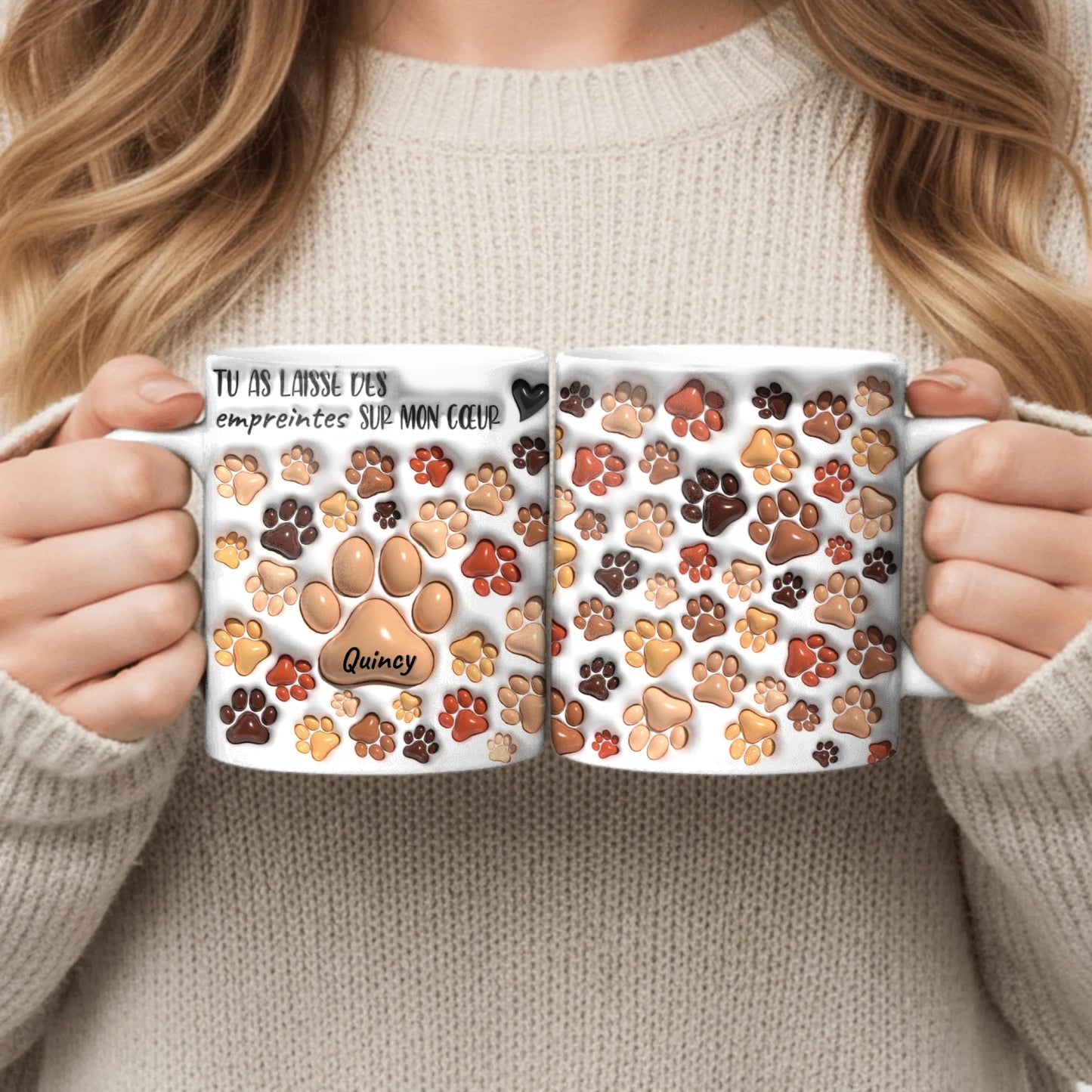 Empreintes sur mon cœur (Optique 3D) - Mug personnalisé