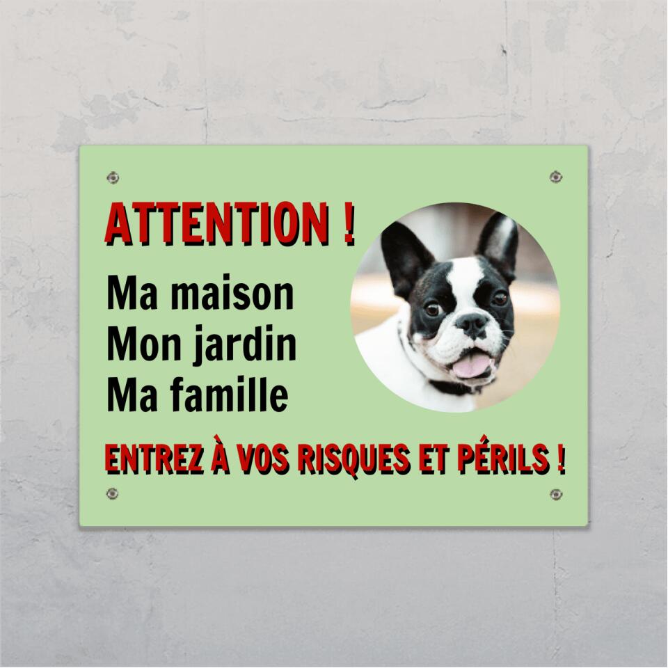 Attention avec photo - Plaque de jardin personnalisée