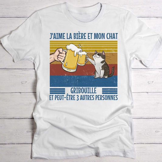 J'aime la bière et mon chat - T-shirt personnalisé