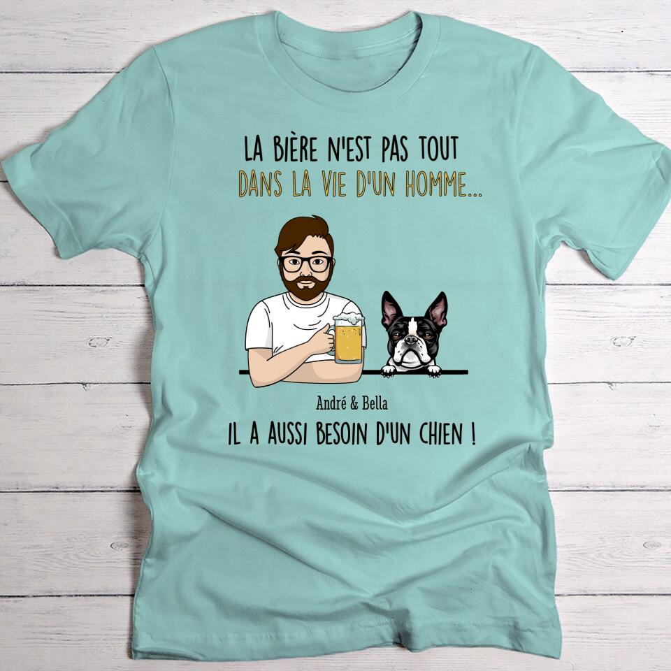 Une bière avec mon chien - T-Shirt personnalisé