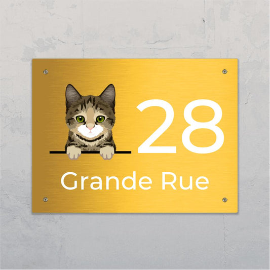 Chats curieux et numéro de maison - Plaque de porte personnalisée