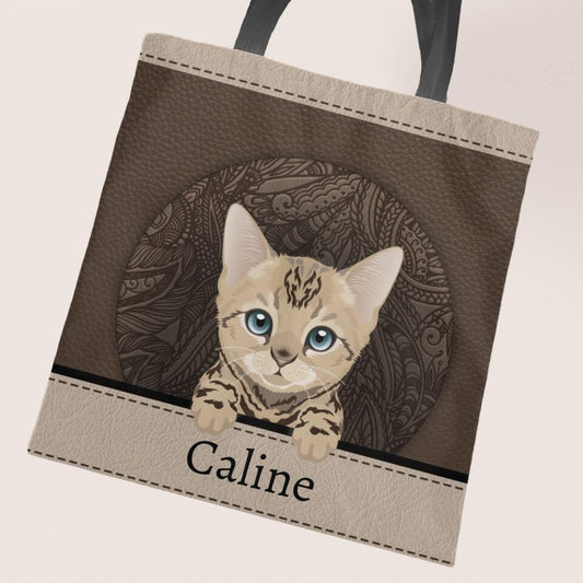 Aspect cuir avec chats - Sac shopping personnalisé