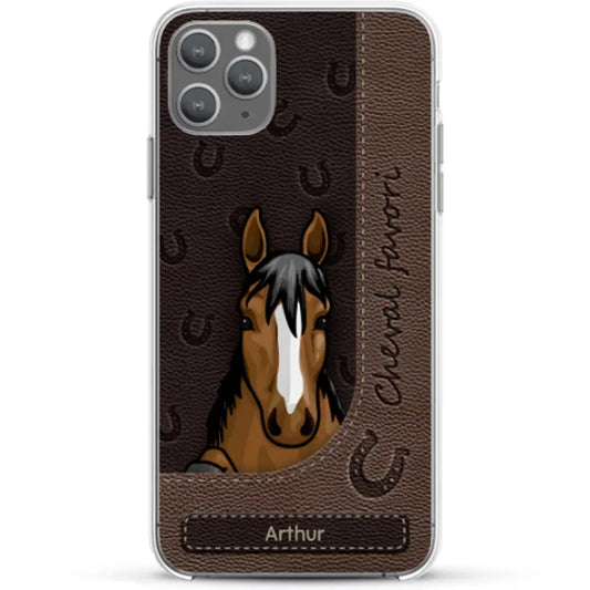 Chevaux curieux aspect cuir - Coque de téléphone personnalisée