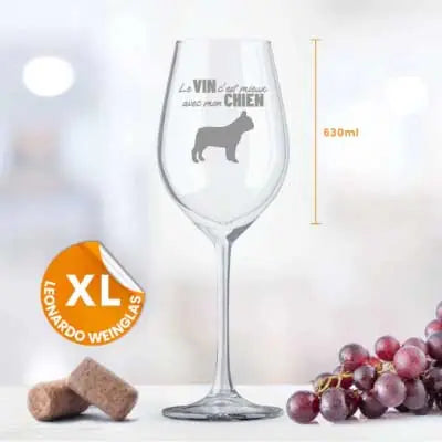 Le vin c'est mieux avec mon chien - Verre à vin personnalisé