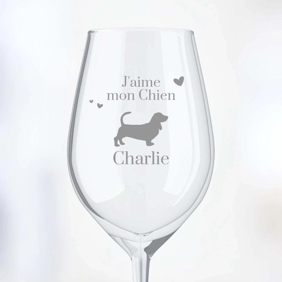 J'aime mon chien - Verre à vin personnalisé