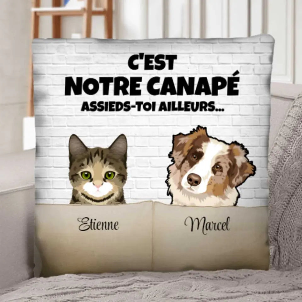 Notre canapé (Chat et Chien) - Coussin personnalisé