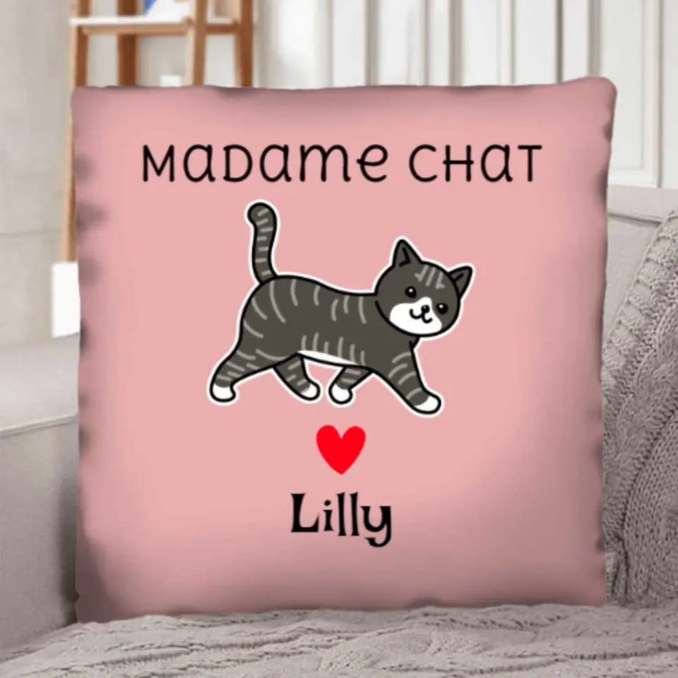 Madame chat - Coussin personnalisé