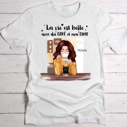 Café et chat - T-Shirt personnalisé