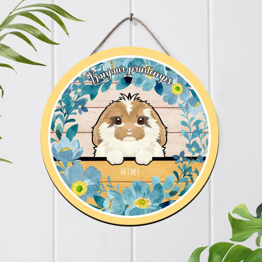 Bonjour printemps - Plaque décorative en bois personnalisée