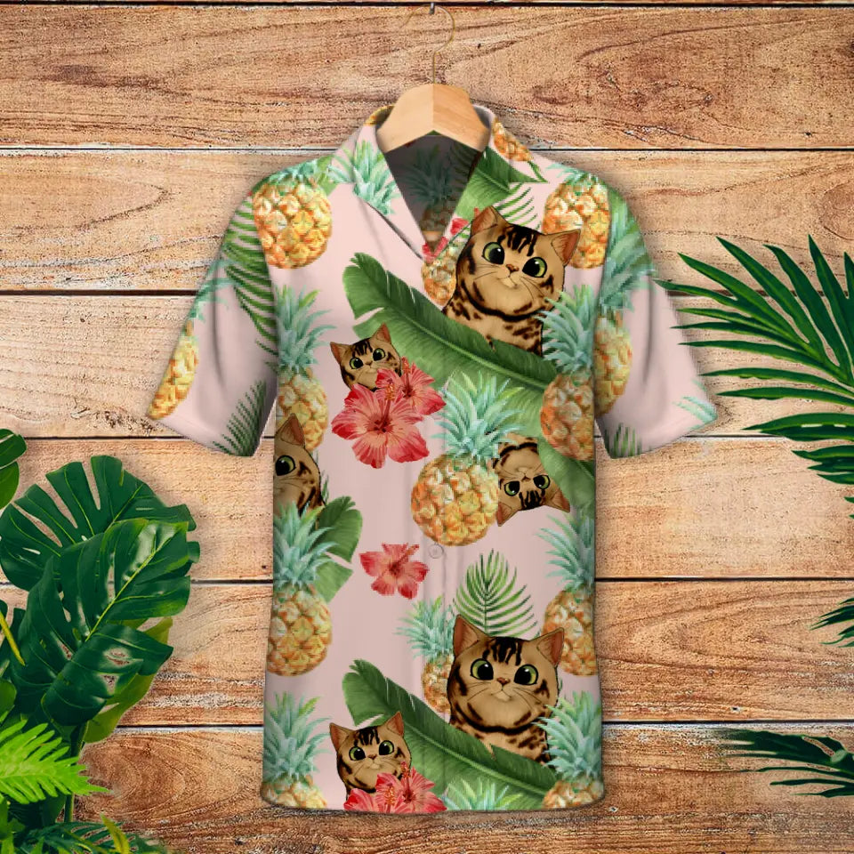 Chats curieux tropicaux - Chemise hawaïenne personnalisée