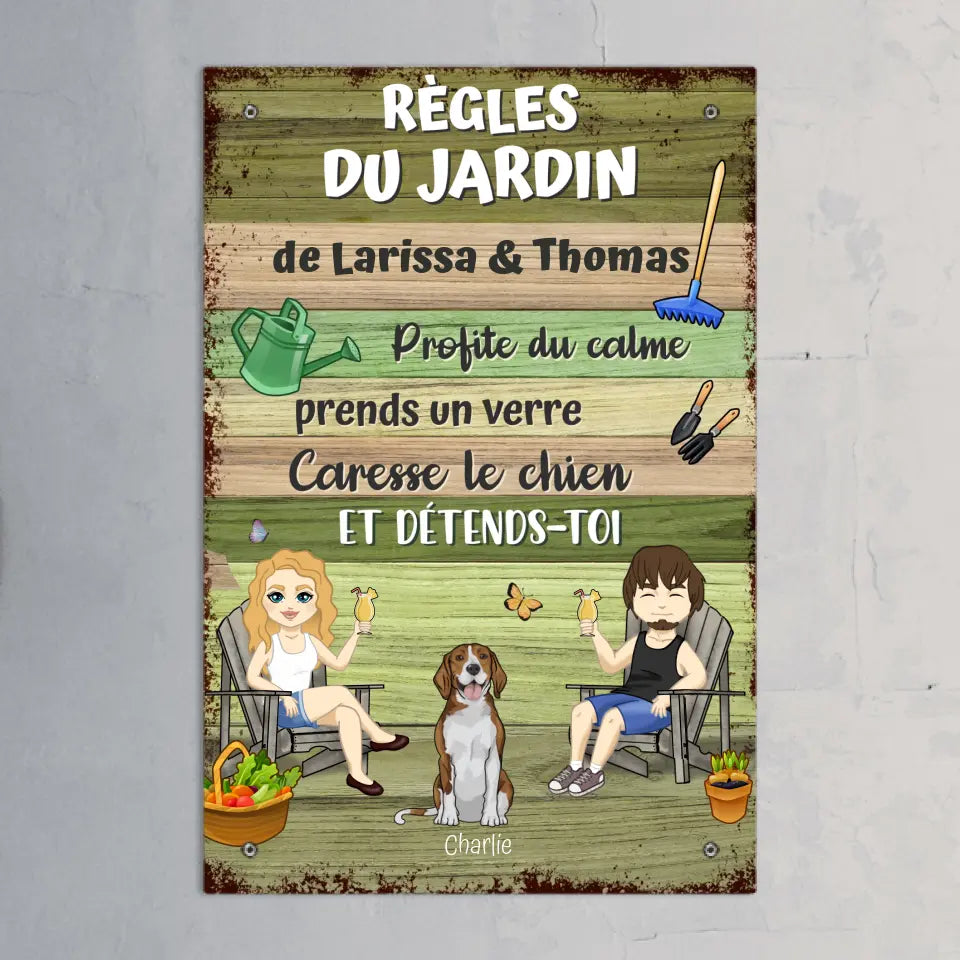 Règles du jardin (Couple) - Plaque de jardin personnalisée