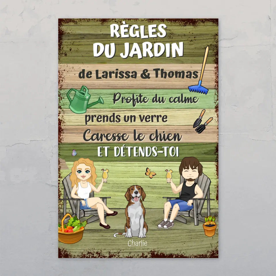 Règles du jardin (Couple) - Plaque de jardin personnalisée