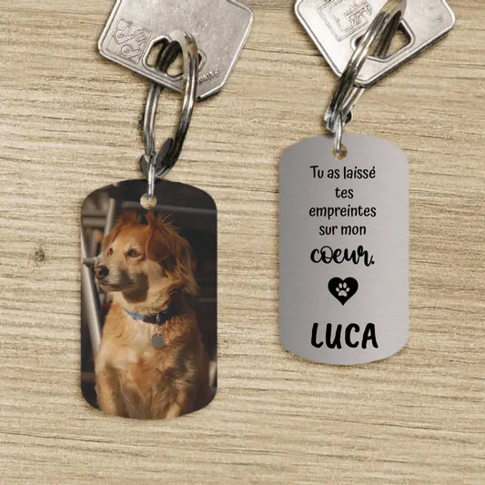 Empreintes sur mon cœur - Porte-clés Dog Tag personnalisé