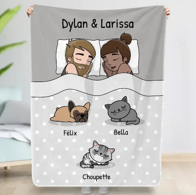 Couverture personnalisée - Câlins avec nos amis à poils