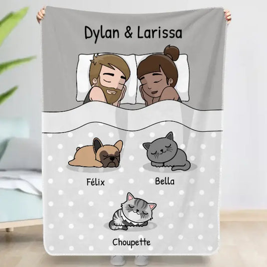 Couverture personnalisée - Câlins avec nos amis à poils