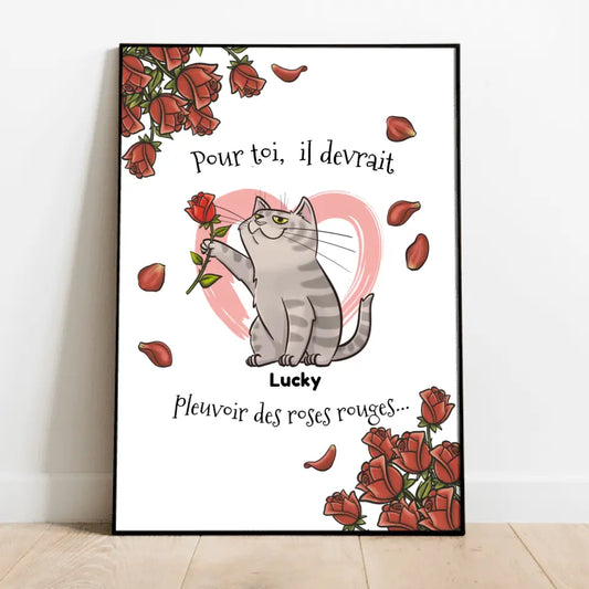 Votre chat avec rose - Poster personnalisé