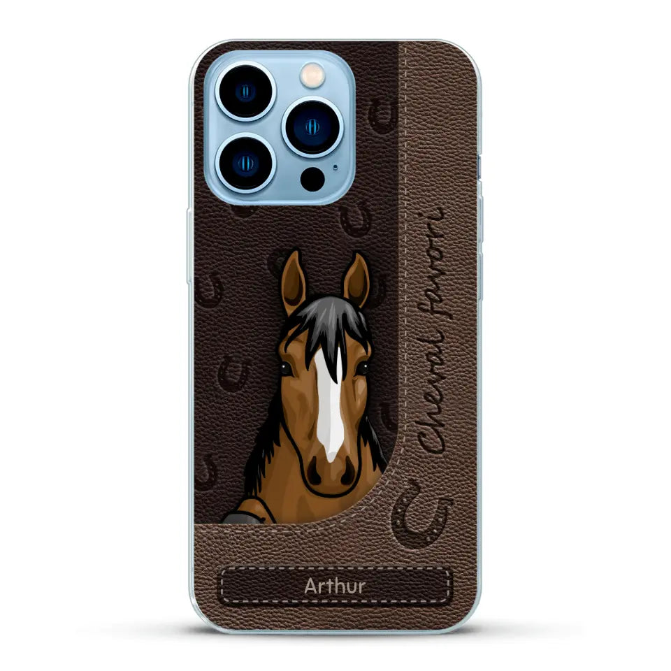 Chevaux curieux aspect cuir - Coque de téléphone personnalisée