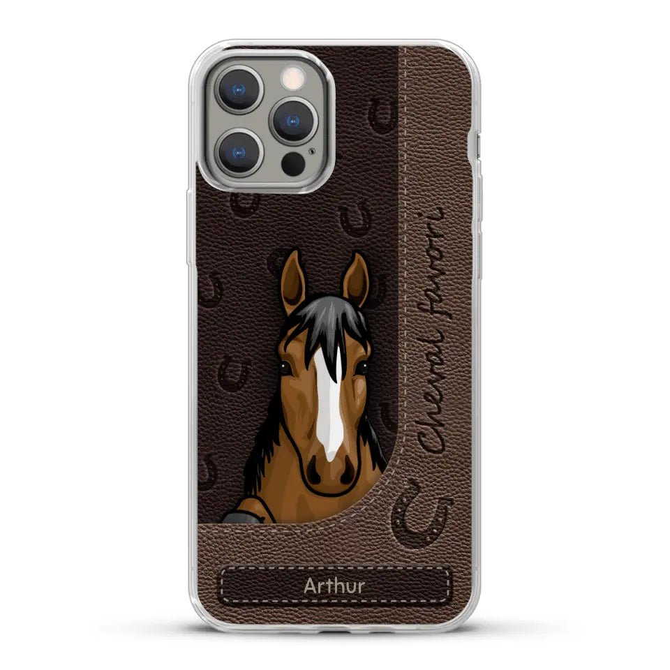 Chevaux curieux aspect cuir - Coque de téléphone personnalisée