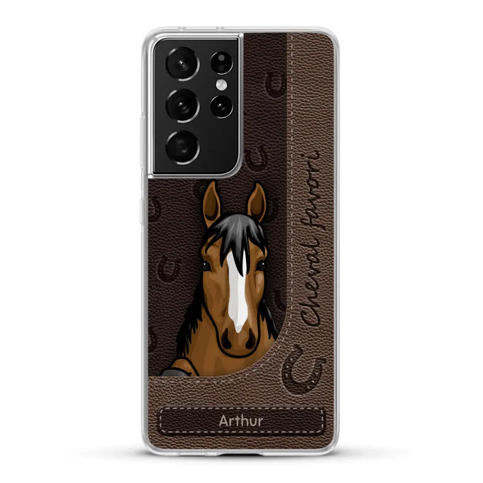 Chevaux curieux aspect cuir - Coque de téléphone personnalisée