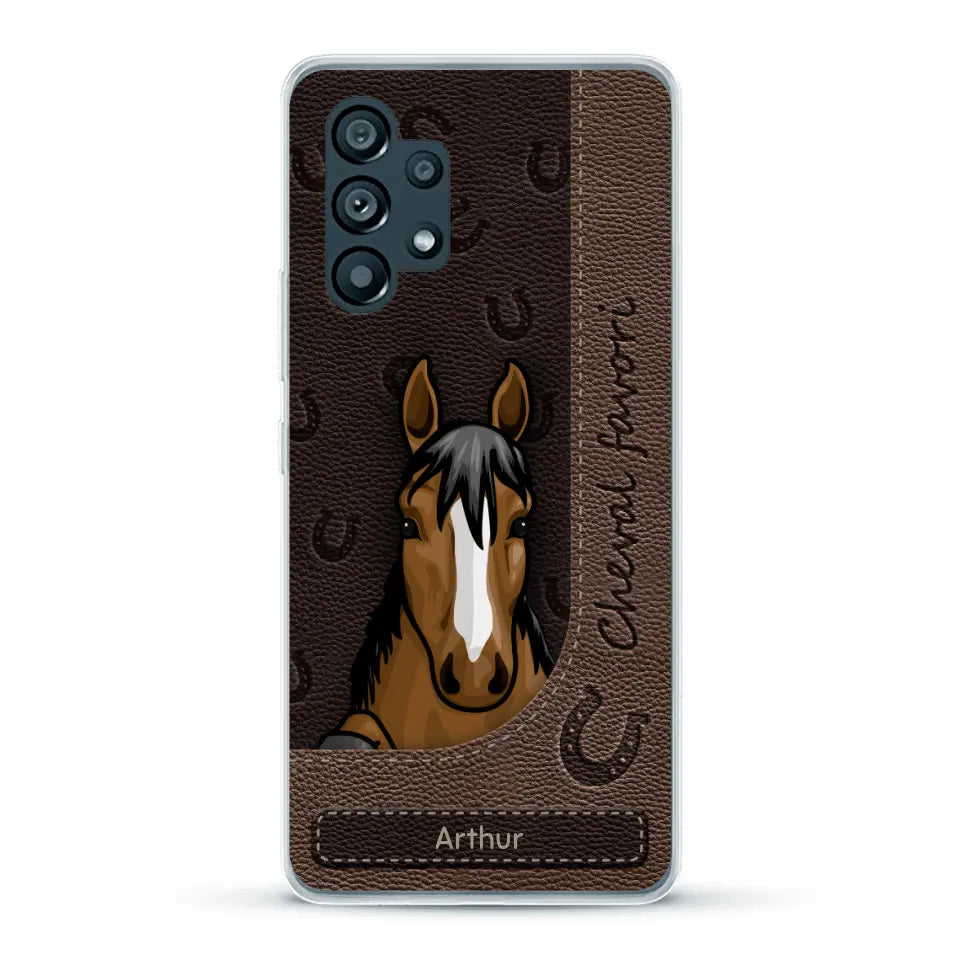 Chevaux curieux aspect cuir - Coque de téléphone personnalisée