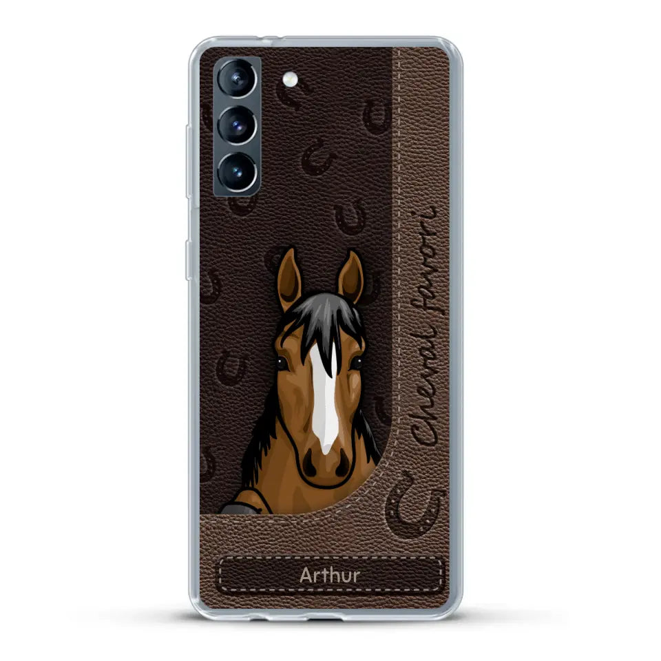 Chevaux curieux aspect cuir - Coque de téléphone personnalisée