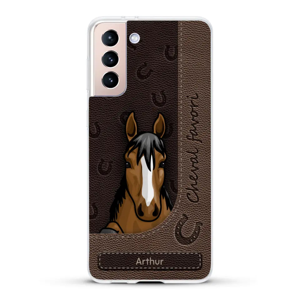 Chevaux curieux aspect cuir - Coque de téléphone personnalisée