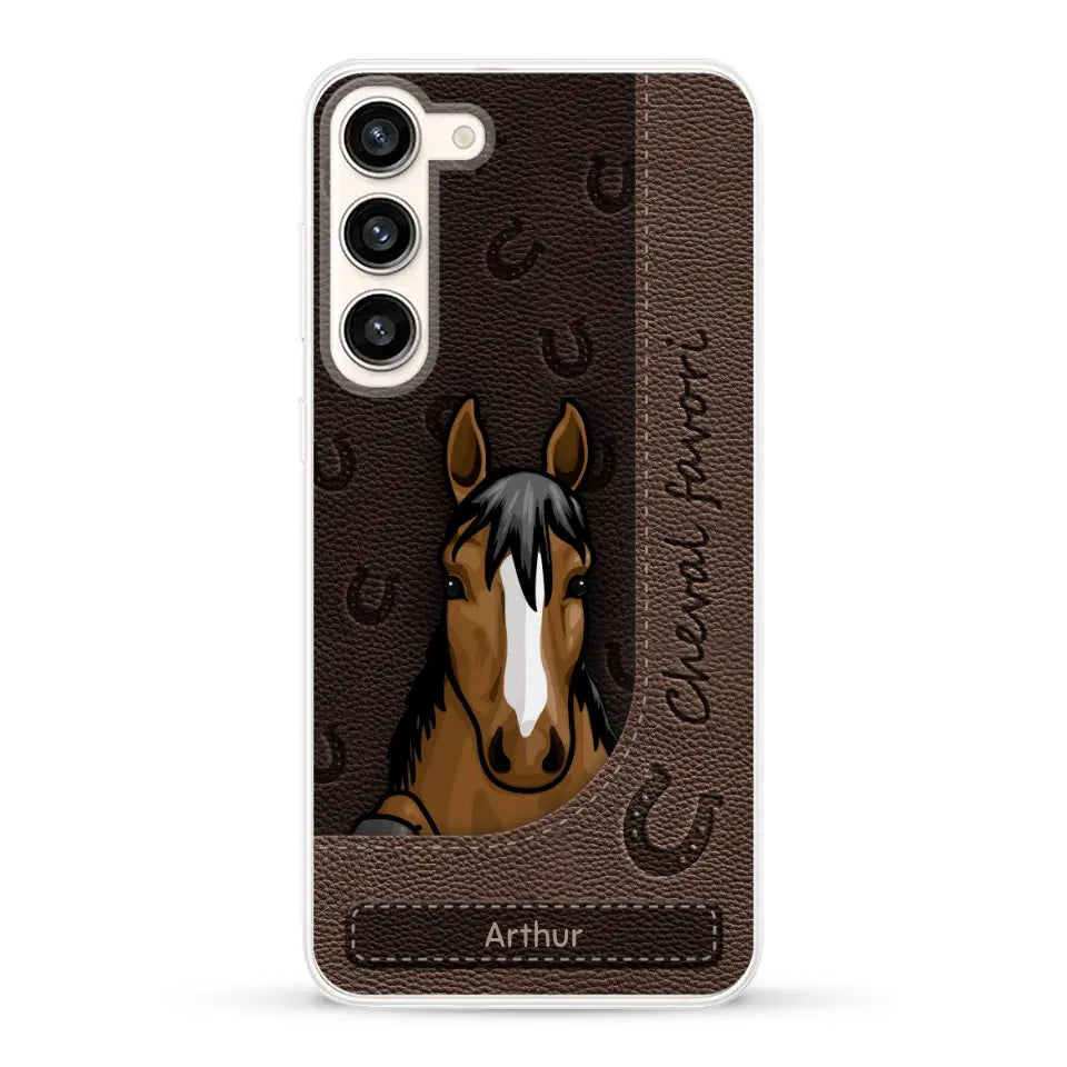Chevaux curieux aspect cuir - Coque de téléphone personnalisée