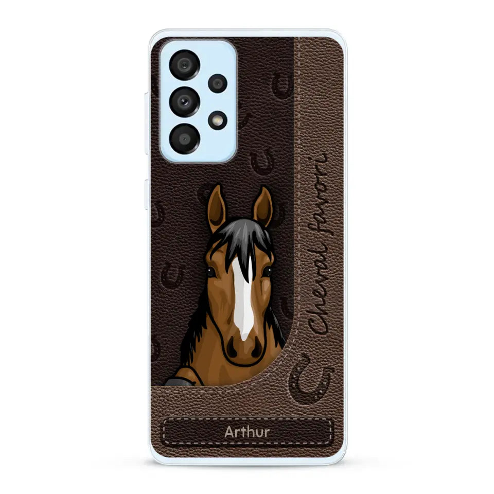 Chevaux curieux aspect cuir - Coque de téléphone personnalisée