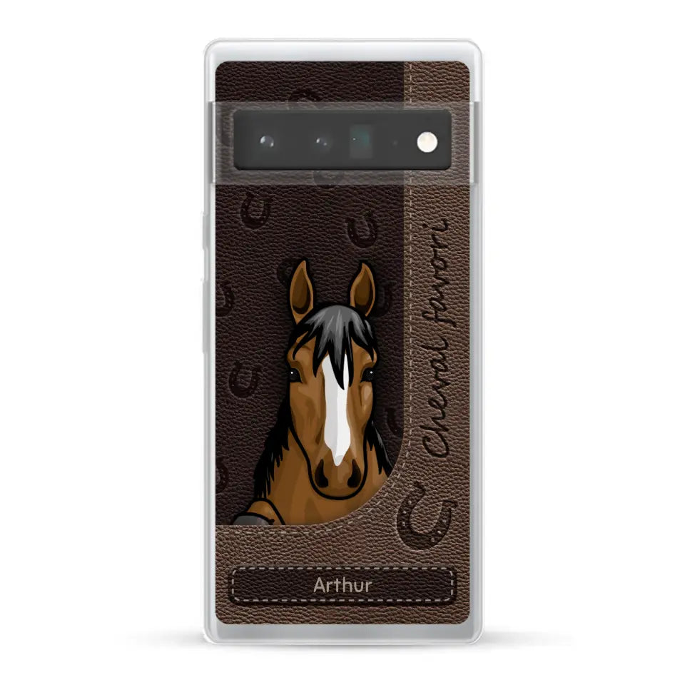 Chevaux curieux aspect cuir - Coque de téléphone personnalisée