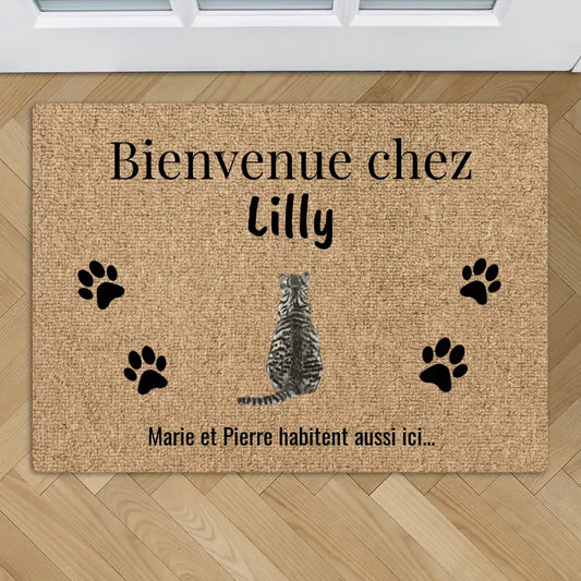 Bienvenue - Chat de dos - Paillasson personnalisé