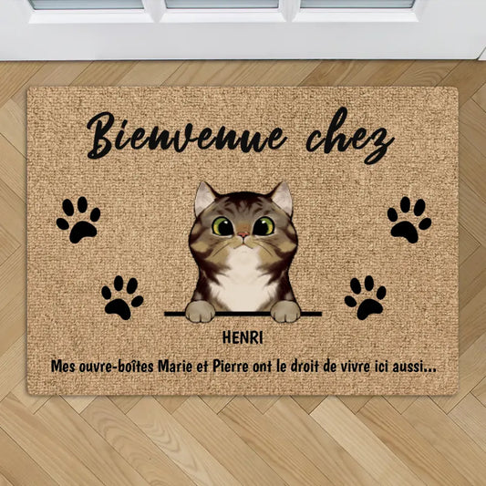 Bienvenue chez les chats curieux - Paillasson personnalisé