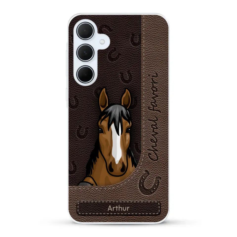 Chevaux curieux aspect cuir - Coque de téléphone personnalisée