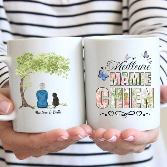 Meilleure mamie chien (motif floral) - Mug personnalisé