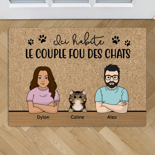 Le couple fou des chats - Paillasson personnalisé