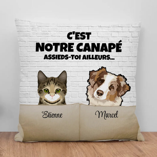 Notre canapé (Chat et Chien) - Coussin personnalisé