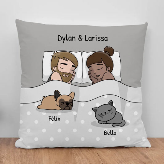 Câlins avec nos amis à poils - Coussin personnalisé