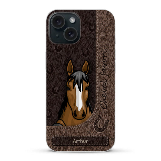 Chevaux curieux aspect cuir - Coque de téléphone personnalisée