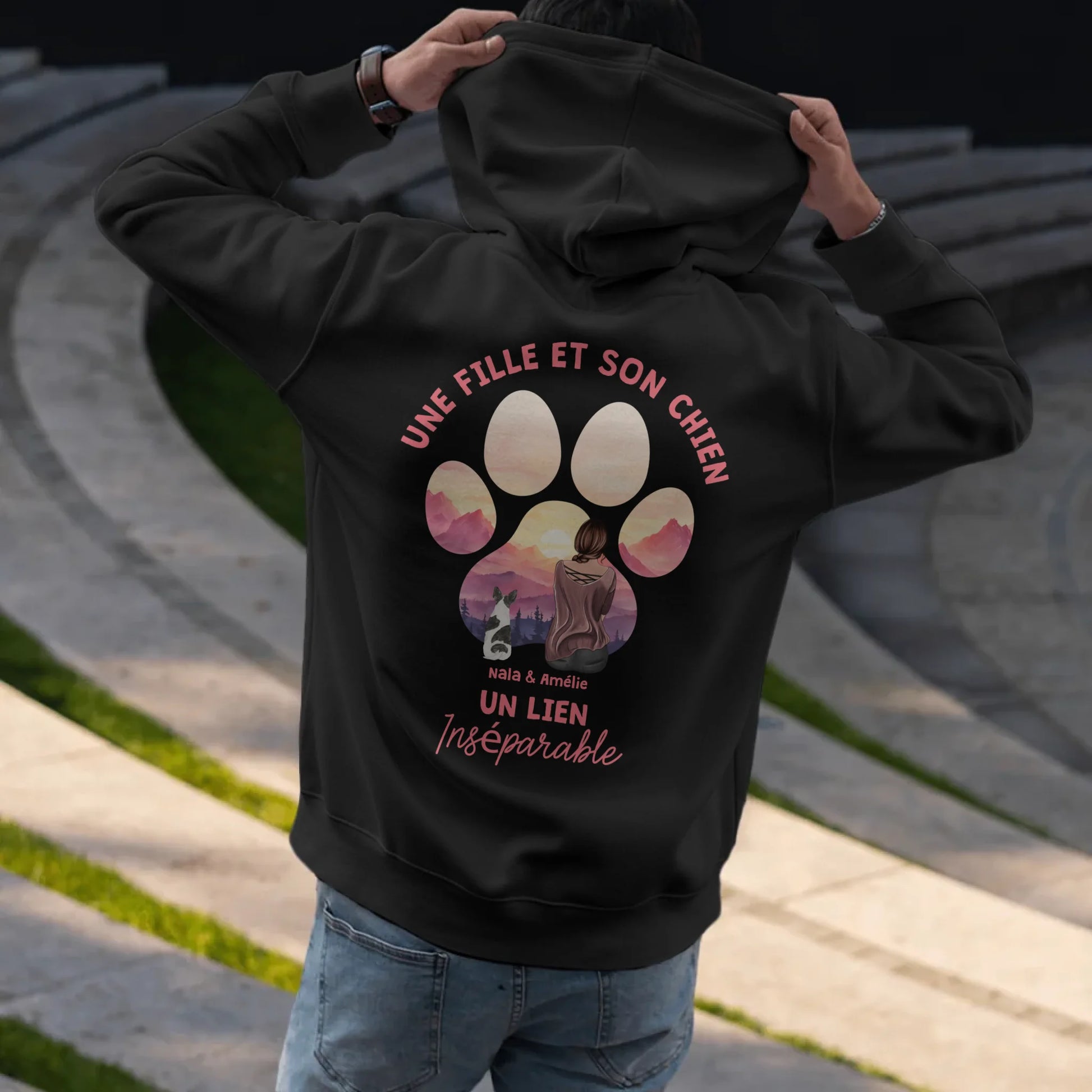 Man putting on hoodie - Black