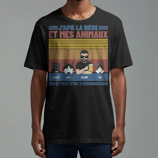 J'aime la bière et les animaux - T-Shirt personnalisé