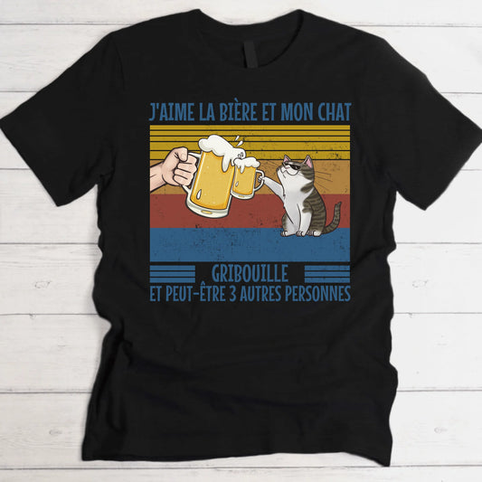 J'aime la bière et mon chat - T-shirt personnalisé