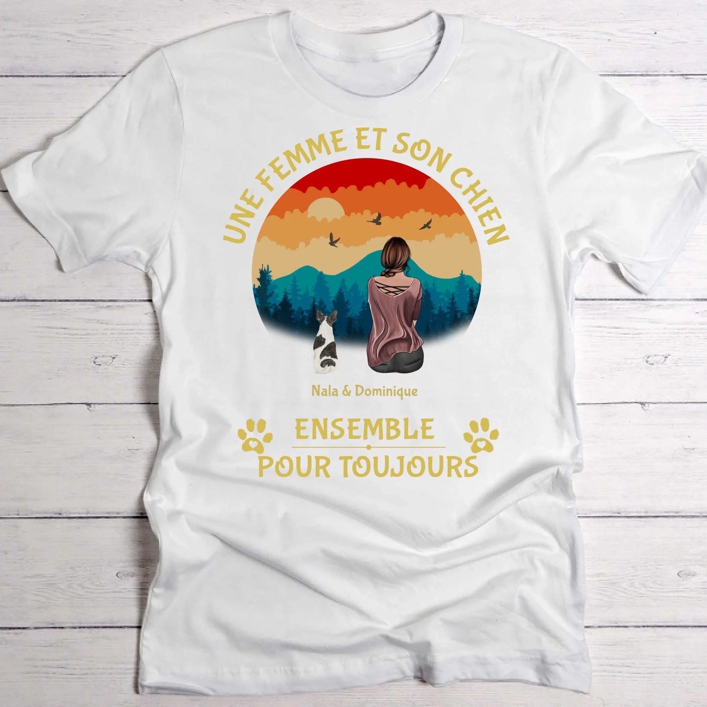 Une femme et son chien - T-shirt personnalisé