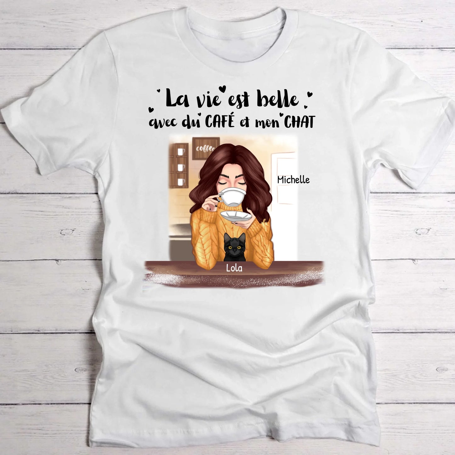 Café et chat - T-Shirt personnalisé