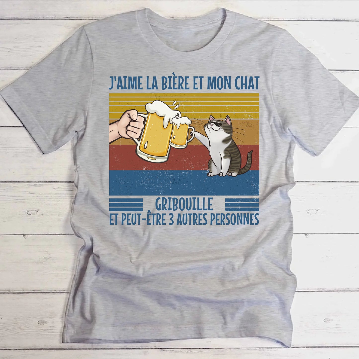 J'aime la bière et mon chat - T-shirt personnalisé