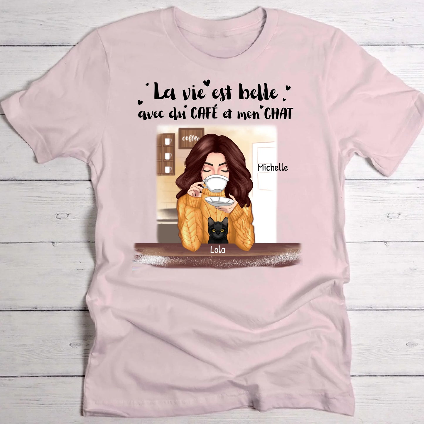 Café et chat - T-Shirt personnalisé