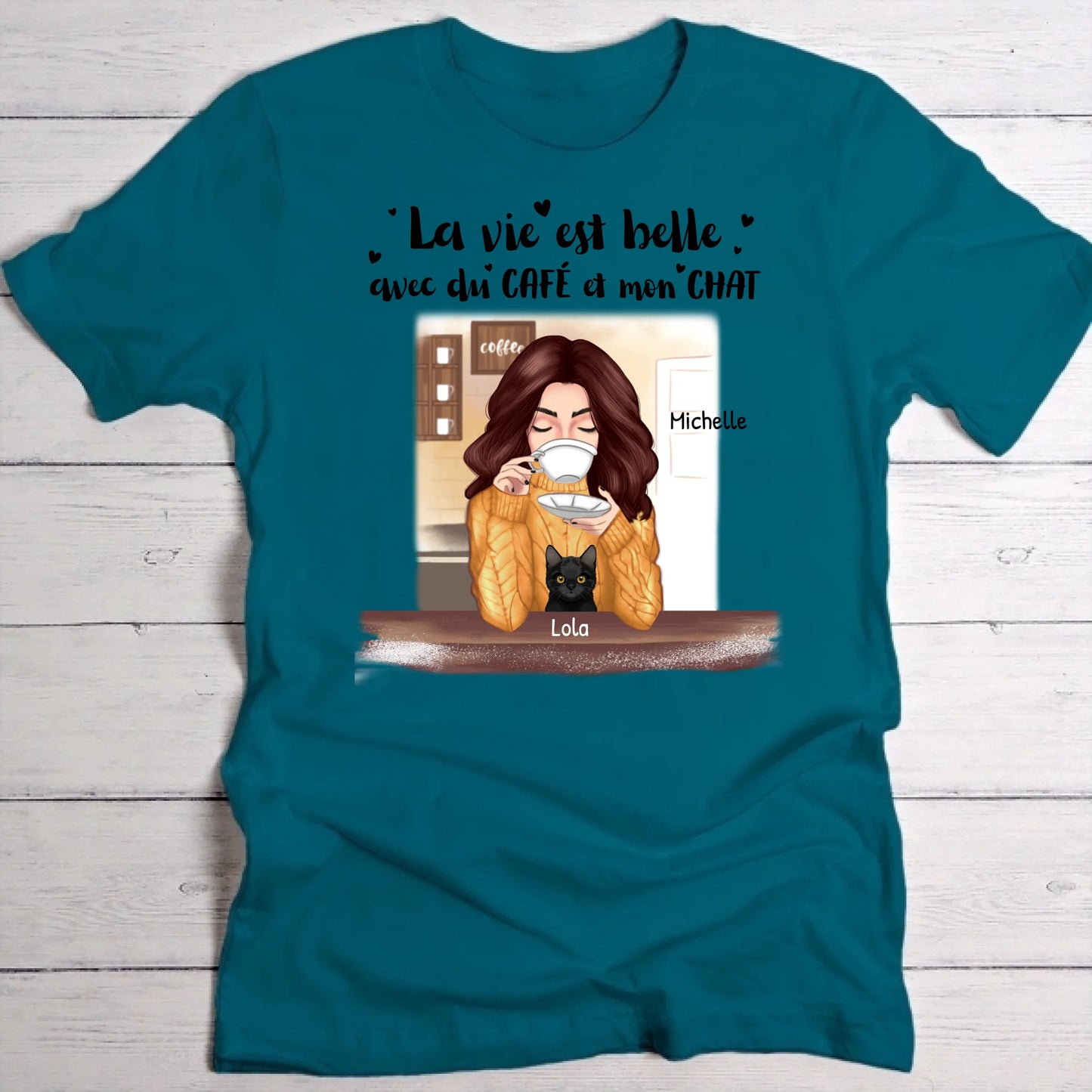 Café et chat - T-Shirt personnalisé